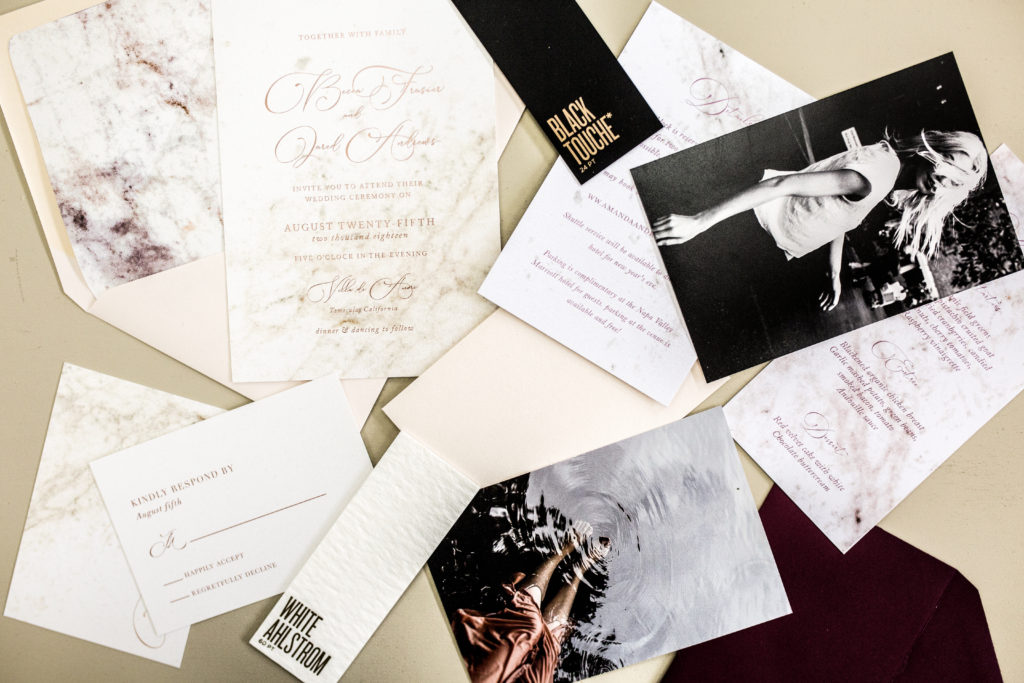 foiled marble wedding invitation