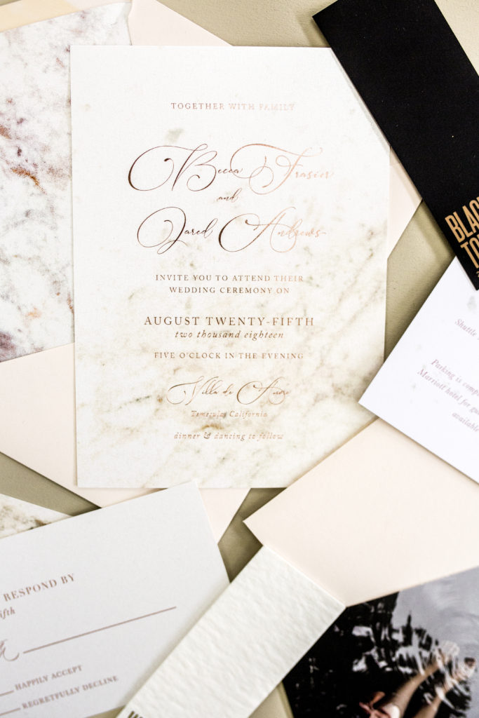 Marbled gold wedding invitation