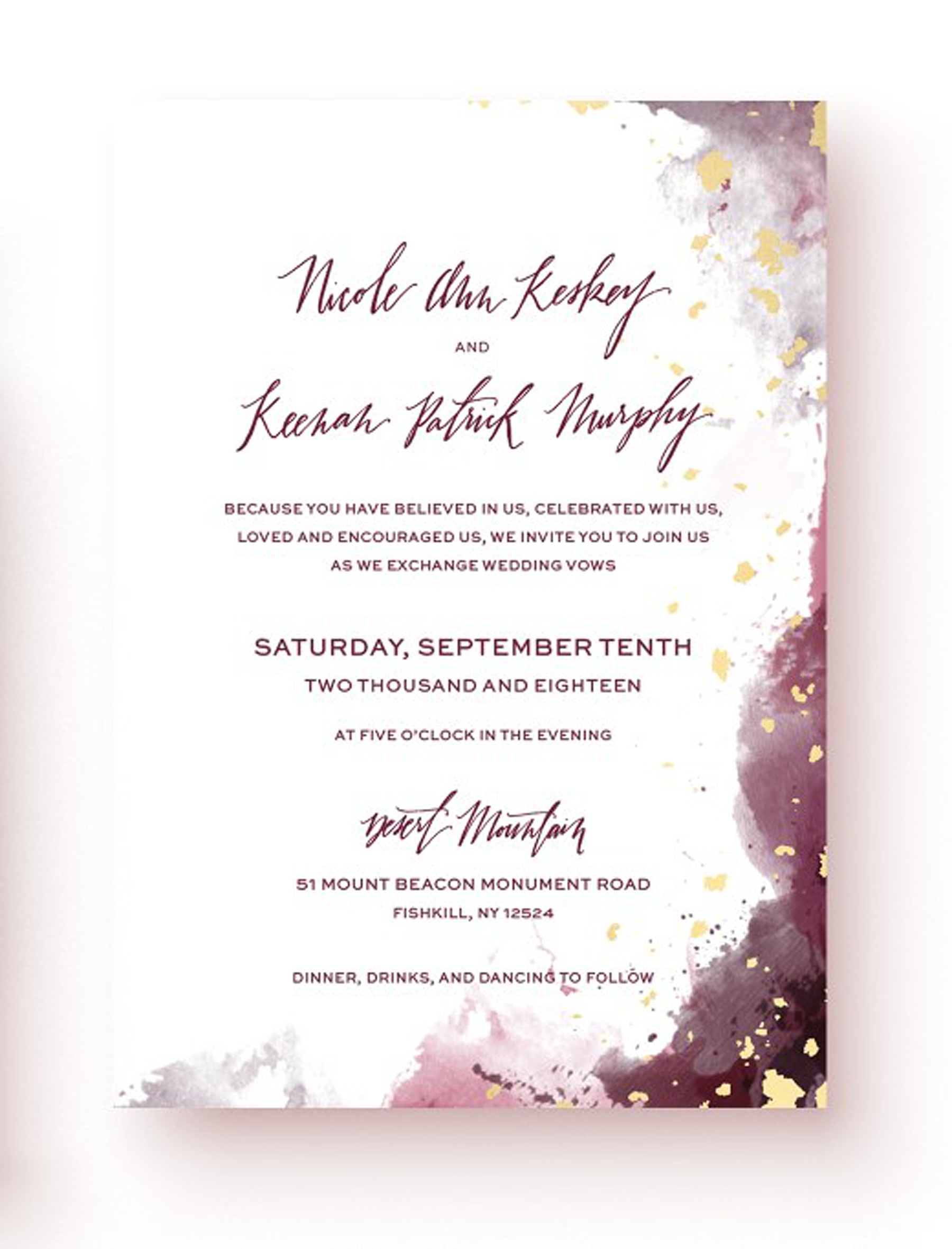 foil-and-ink-custom-invitation-a-splash-in-belize-burgundy-gold