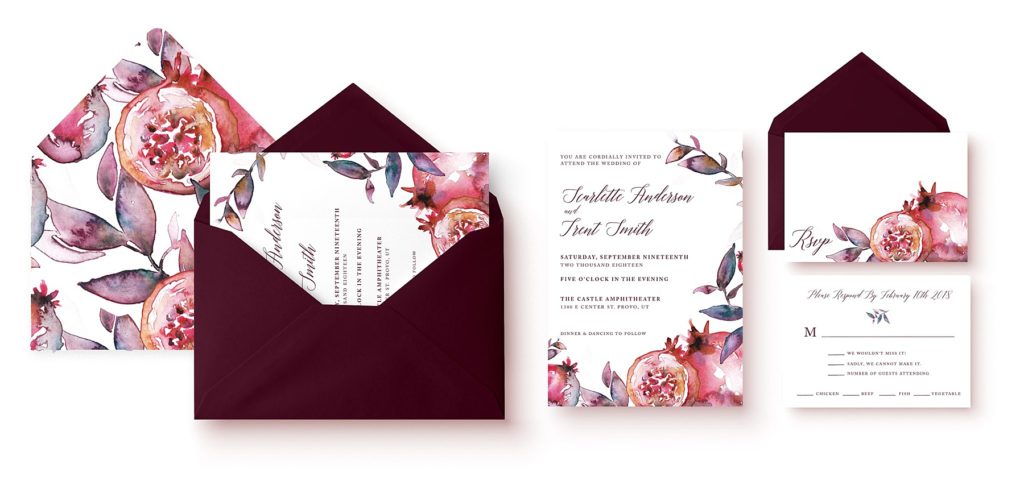 foil-and-ink-custome-invitation-pomegranate-paradise-burgundy-pink-navy