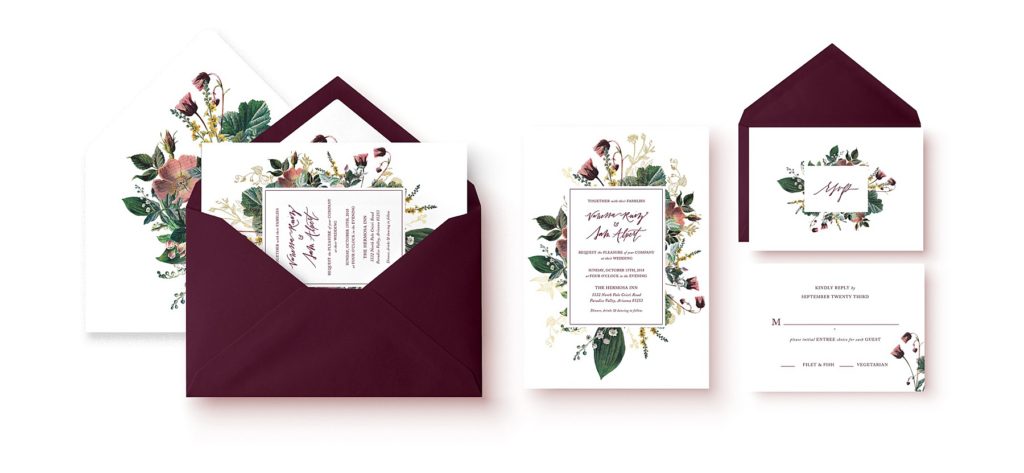 foil-and-ink-custom-invitation-spring-melody-burgundy-green