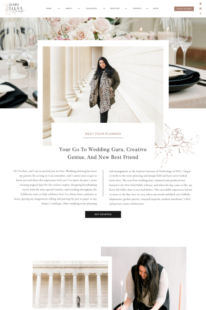 Event planner about page example on Showit
